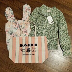 Sézane Sustainable Botanical Blouse Bundle with Tote